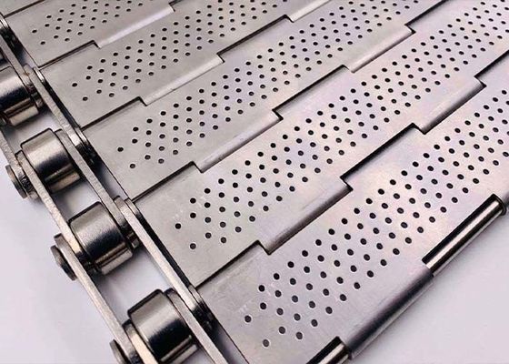 1mm-4mm Plate Belt Conveyor Berlubang Untuk Produk Kepadatan Ringan Dan Tinggi