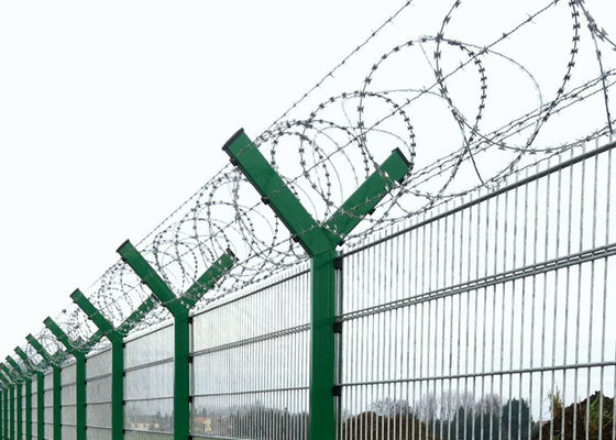 Y Bentuk Penjara Galvanized Anti Climb Pagar Dengan Razor Wire