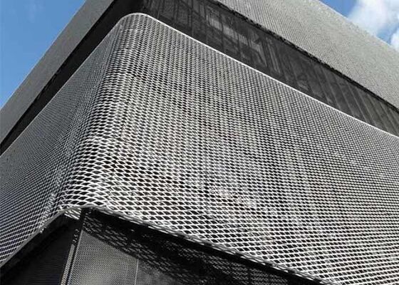Decorative Hot-dip Galvanized Expanded Metal Mesh Facade Panel with Raised Diamond Pattern and Customizable Openings