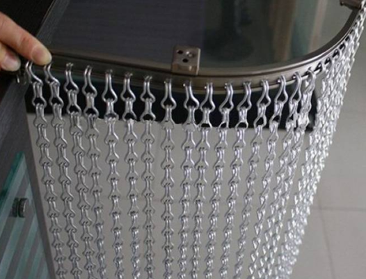 Rantai Kait Aluminium Anodized Perak 6063 Tirai Logam dengan Ukuran Kait 1.6x12x24mm untuk Dekorasi Pintu